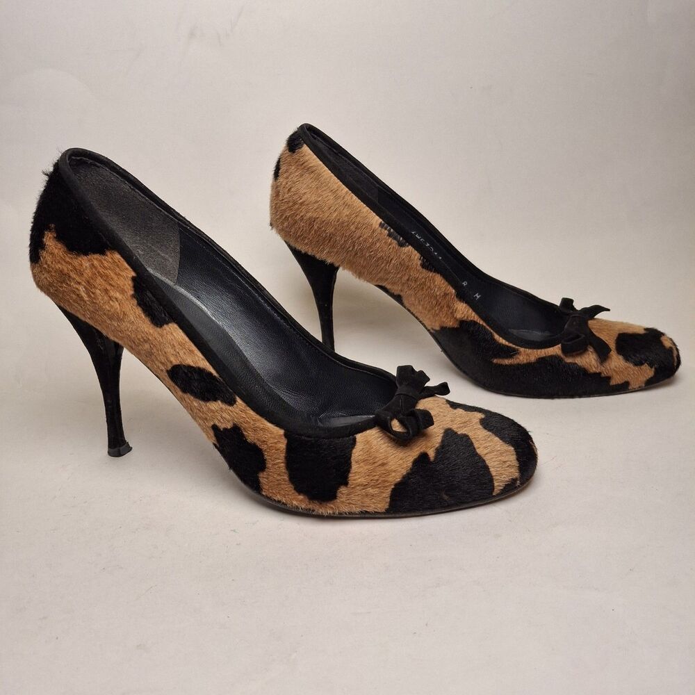 Stuart Weitzman Animal Print Calf Hair Pump Shoe 4" Heel 8M Classic Old Money